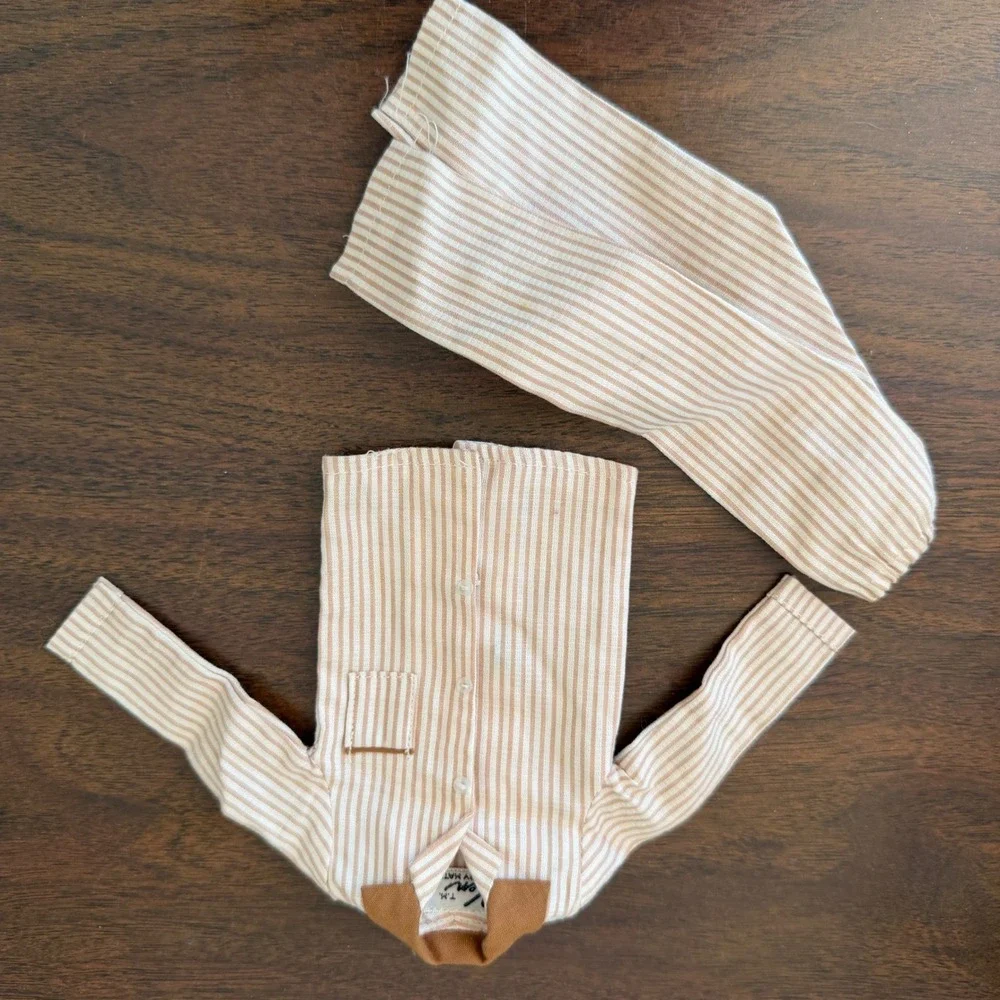 Vintage Ken Mattel Tan White Striped Shirt and Pants PJ Doll Outfit Set 1960s